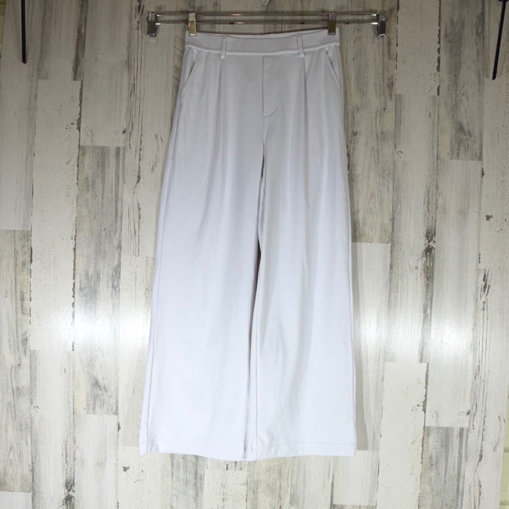 Halara Wide Leg Pants Small Petite White High Waisted Pleated Flowy READ